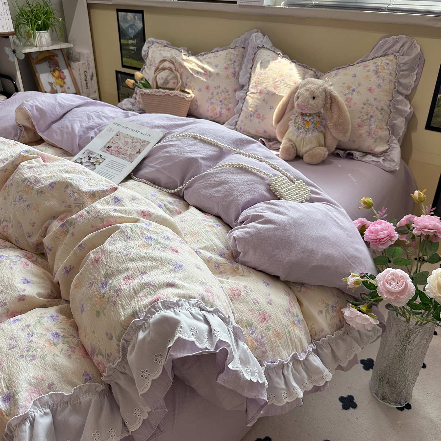 Parure de lit vintage en coton dentelle style bohème chic_voghion.com