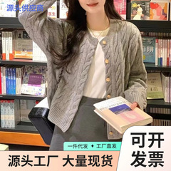 セーター女性の秋 2025 新しい長袖ラウンドネック女性のニットカーディガン韓国スタイルレトログレーシニアセンス婦人服