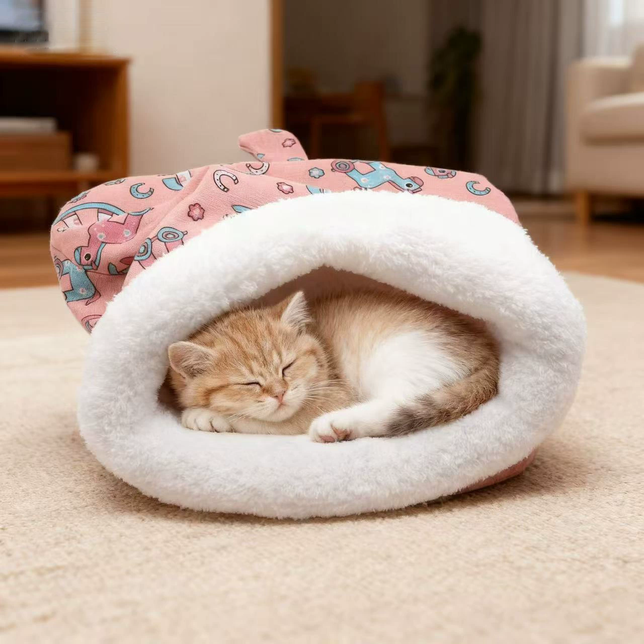 Спальный мешок для кошек, теплое полузакрытое кошачье безопасное гнездо, сверлящееся кошачье спальное гнездо, мягкая кошачья кровать, фетровое гнездо для домашних животных