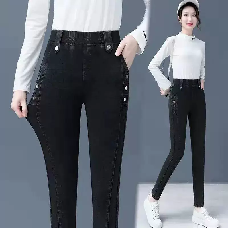 加绒高腰牛仔裤女秋冬爆款显瘦显高弹力遮肉弹力铅笔裤小脚裤