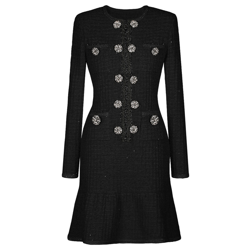 24244 High-Quality In-Stock Spring and Autumn New Fashion Knitted Round-Neck Woolen Slim-Fit Long-Sleeve Dress for Women 24244 High-Quality In-Stock Spring and Autumn New Fashion Knitted Round-Neck Woolen Slim-Fit Long-Sleeve Dress for Women