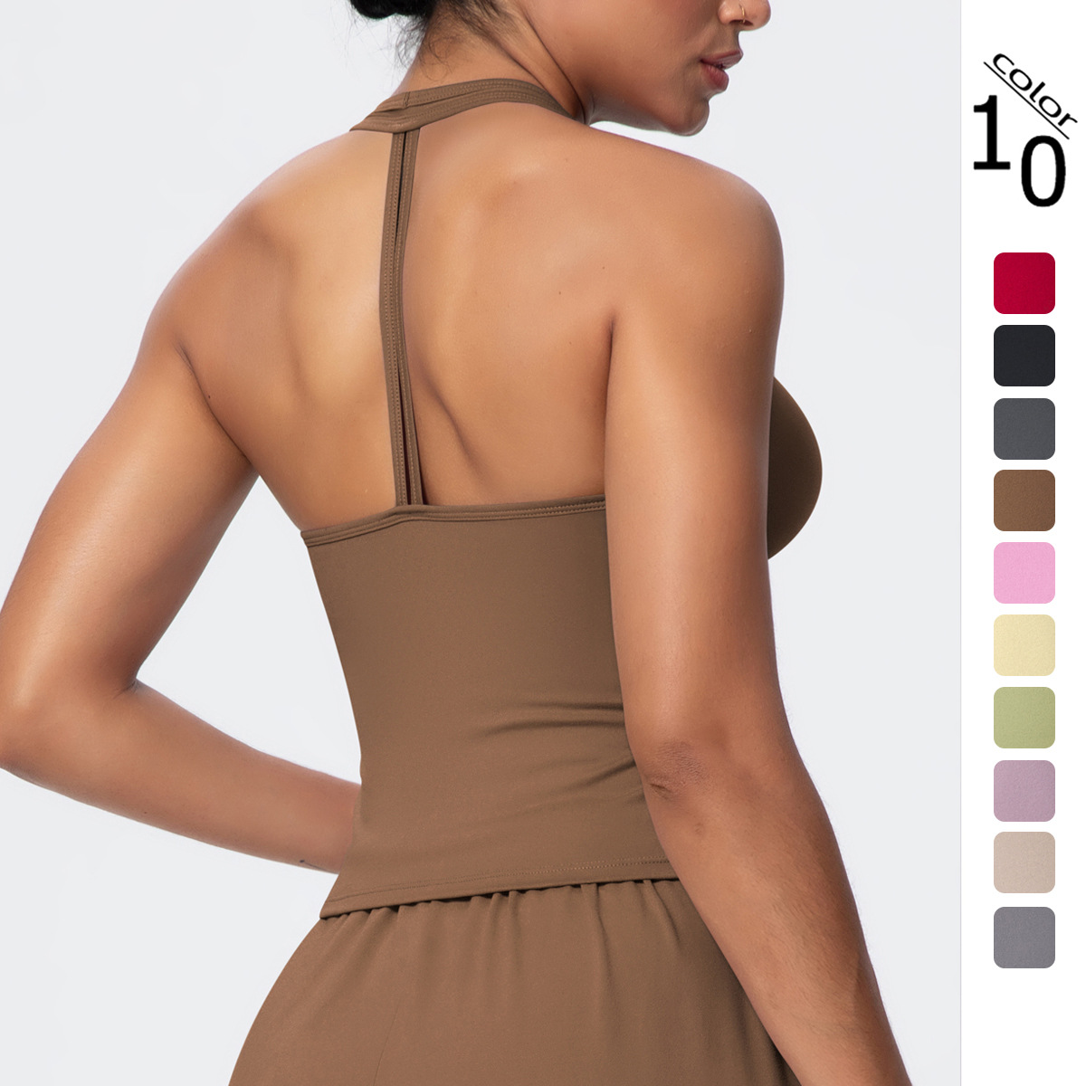 Nuevo color sólido transfronterizo abrasivo rápido seco apretado espalda hermosa ropa interior deportiva de cuello V correr ropa de yoga eslingas mujeres image 1