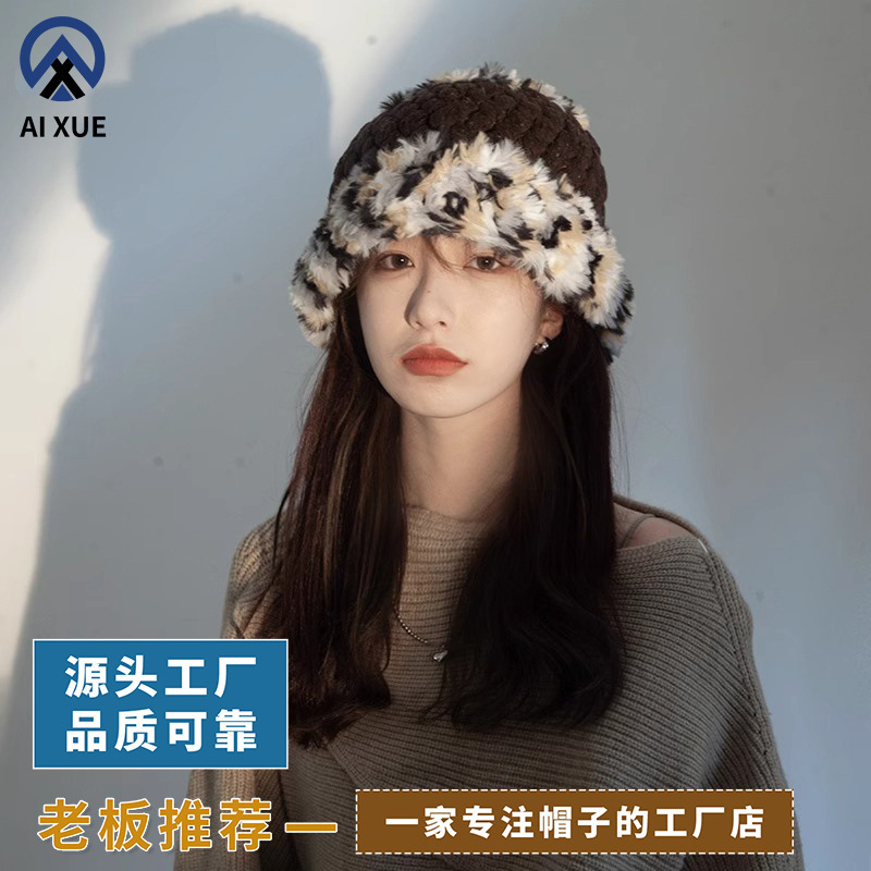 新款时尚拼接渔夫帽混色秋冬加厚手工钩针毛线帽绒保暖帽针织女帽|undefined