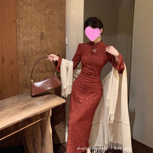 新中式提花气质改良订婚旗袍女早秋2025新款敬酒服新娘红色连衣裙