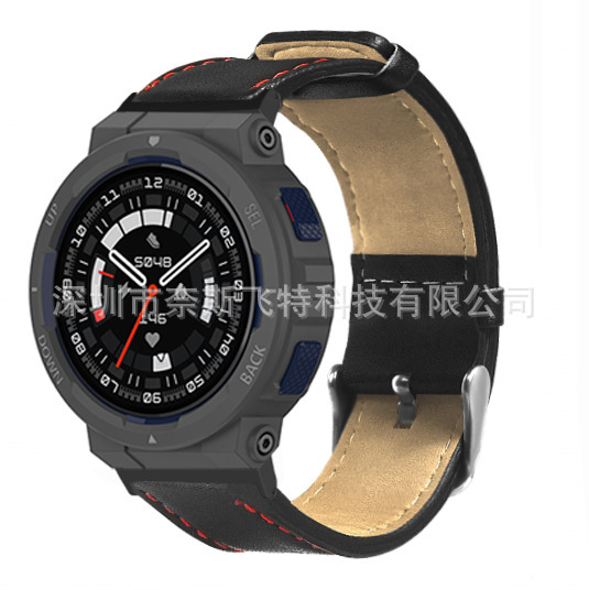 Applicable to Huami Amazfit Active Edge(A2212) red car line leather strap Applicable to Huami Amazfit Active Edge(A2212) red car line leather strap