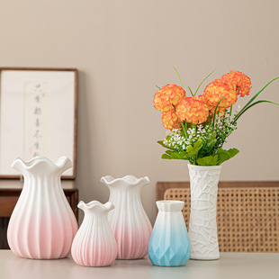 Cross-Border Ceramic Vase Ornaments Simple Flower Arrangements Home Office Living Room Decorations White Porcelain Flower Arrangements Wholesale