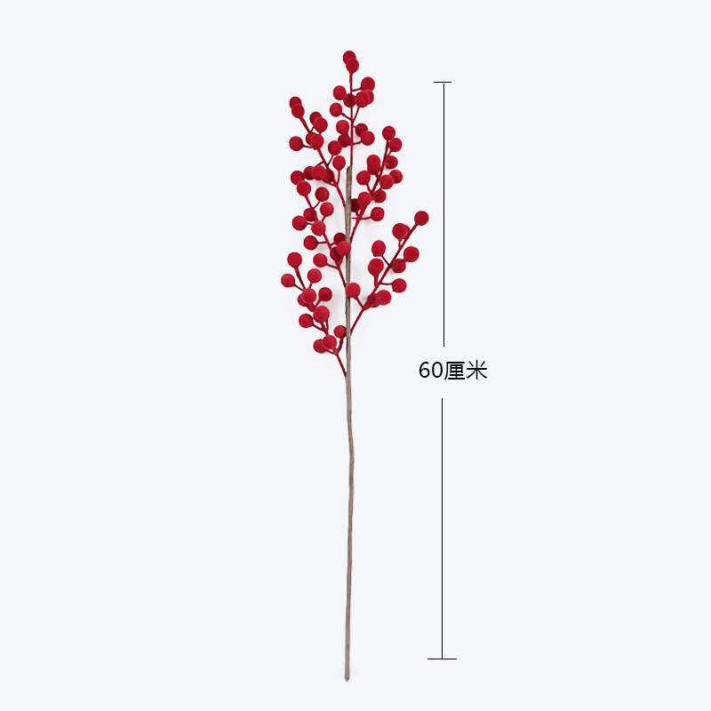 Ramas de Frutos Rojos Flocados de PVC para Decoración Navideña y Año Nuevo