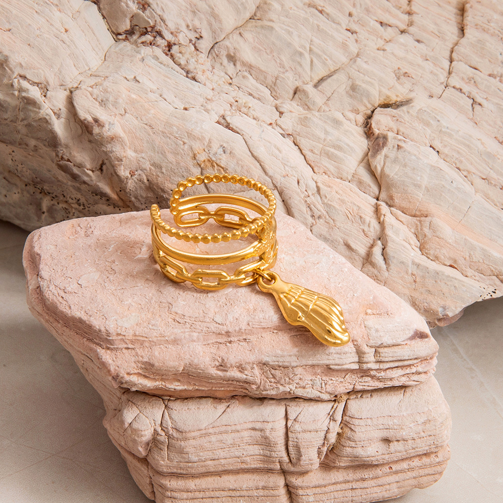 4g Weight Open Rings Classification Adjustable Ring Size 1 Piece Quantity Casual, Holiday Occasion 304 Stainless Steel Material Starfish, Shell, Fish Pattern Women's Gender Plating Design Marine Style Style Gold Color Marine Style Starfish Shell Fish 304 Stainless Steel Plating Women's Open Rings 2