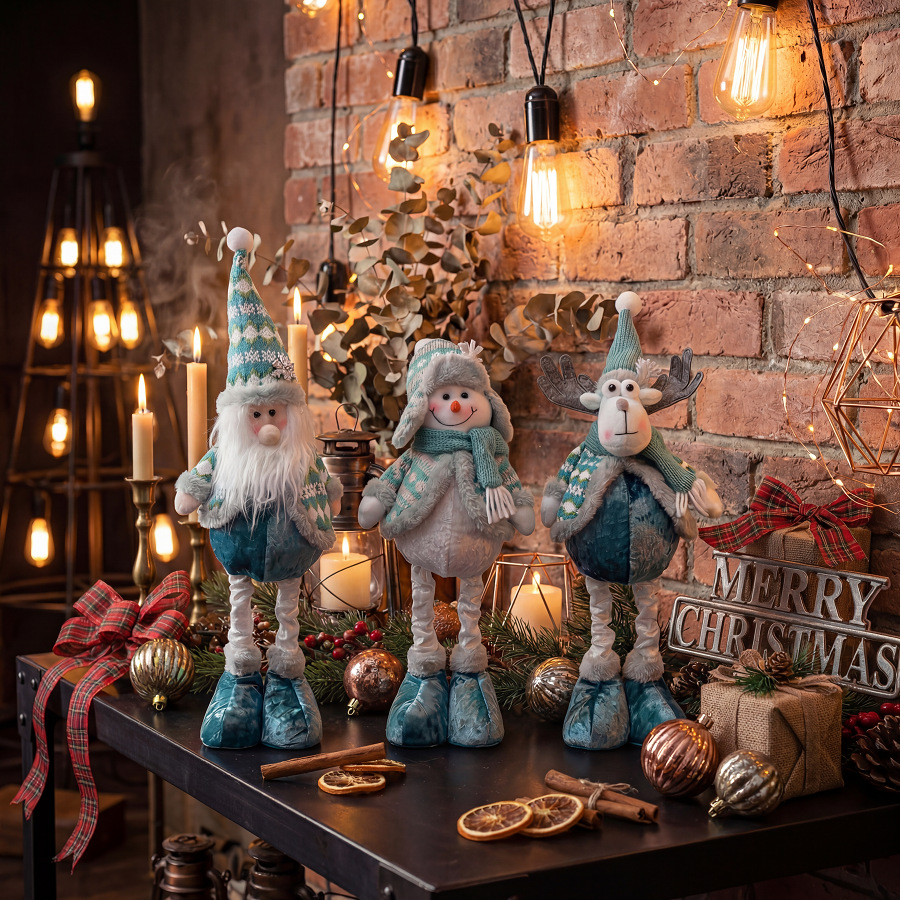Navidad retráctil peluche ropa de punto Papá Noel muñeco de nieve reno Navidad muñeca creativa