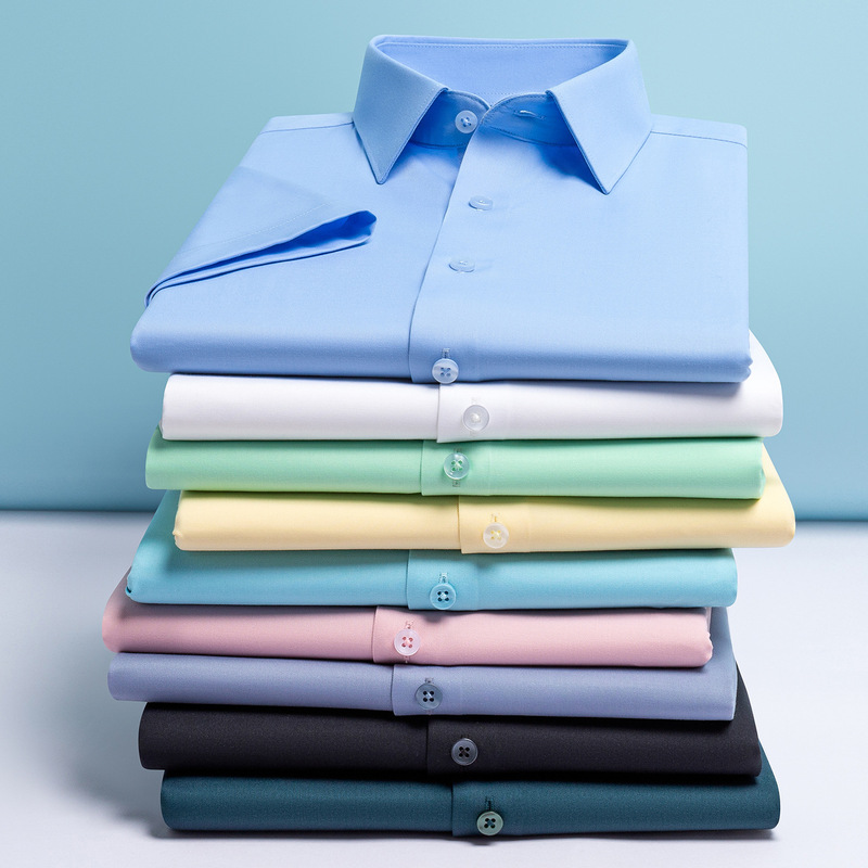 Modal Men's Seamless, Iron-Free Short-Sleeved Shirts, Summer Ice Silk Drapey Business Casual Multi-Color Shirts Wholesale Modal Men's Seamless, Iron-Free Short-Sleeved Shirts, Summer Ice Silk Drapey Business Casual Multi-Color Shirts Wholesale