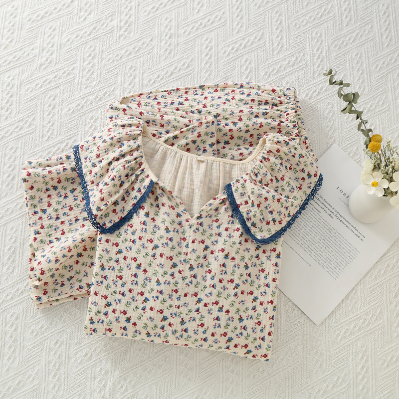 Pajamas for Women, Pure Cotton, Spring and Autumn, Crepe Fabric, Doll Collar, Korean Style, Floral Print, Plus Size, Loose Fit, Long Sleeves, Long Pants, Home Wear Set Pajamas for Women, Pure Cotton, Spring and Autumn, Crepe Fabric, Doll Collar, Korean Style, Floral Print, Plus Size, Loose Fit, Long Sleeves, Long Pants, Home Wear Set