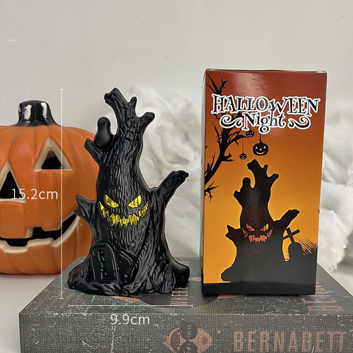 Cross-border Halloween layout, pumpkin lanterns, LED electronic candle lights, ghost tree stump decorations, ghost faces, festive atmosphere ornaments