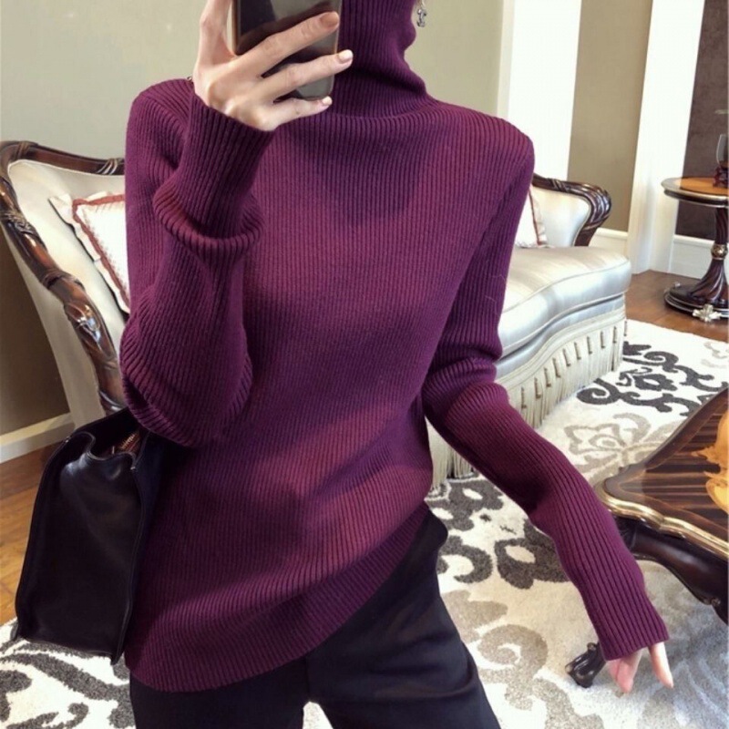 Heaps turtleneck sweater bottoming shirt for women 2023 autumn and winter New long sleeve pullover loose inner thickened knitted sweater