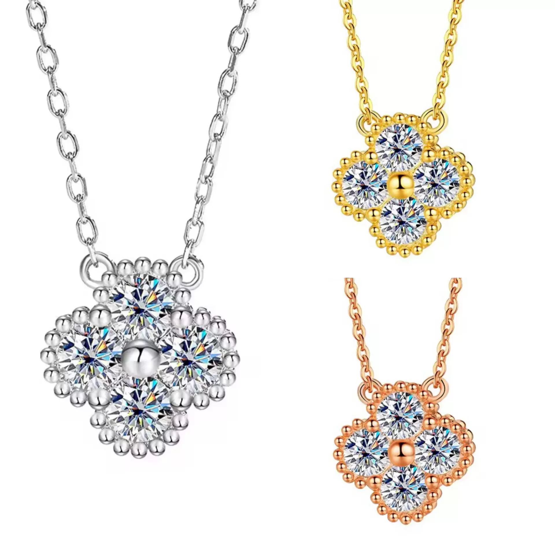 日韩高碳钻镶嵌四叶草项链女小众设计感吊坠不掉色锁骨链跨境饰品