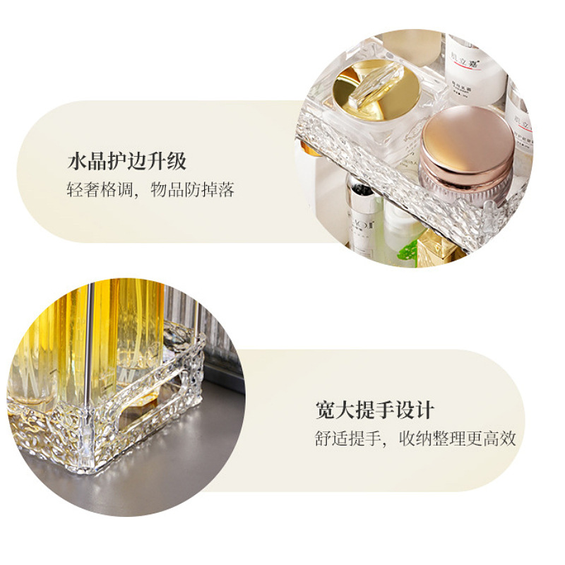 Transparente de lujo ligero de almacenamiento de cosméticos de escritorio de alta botella de productos para el cuidado de la piel de múltiples capas de cosméticos de tocador estante de almacenamiento