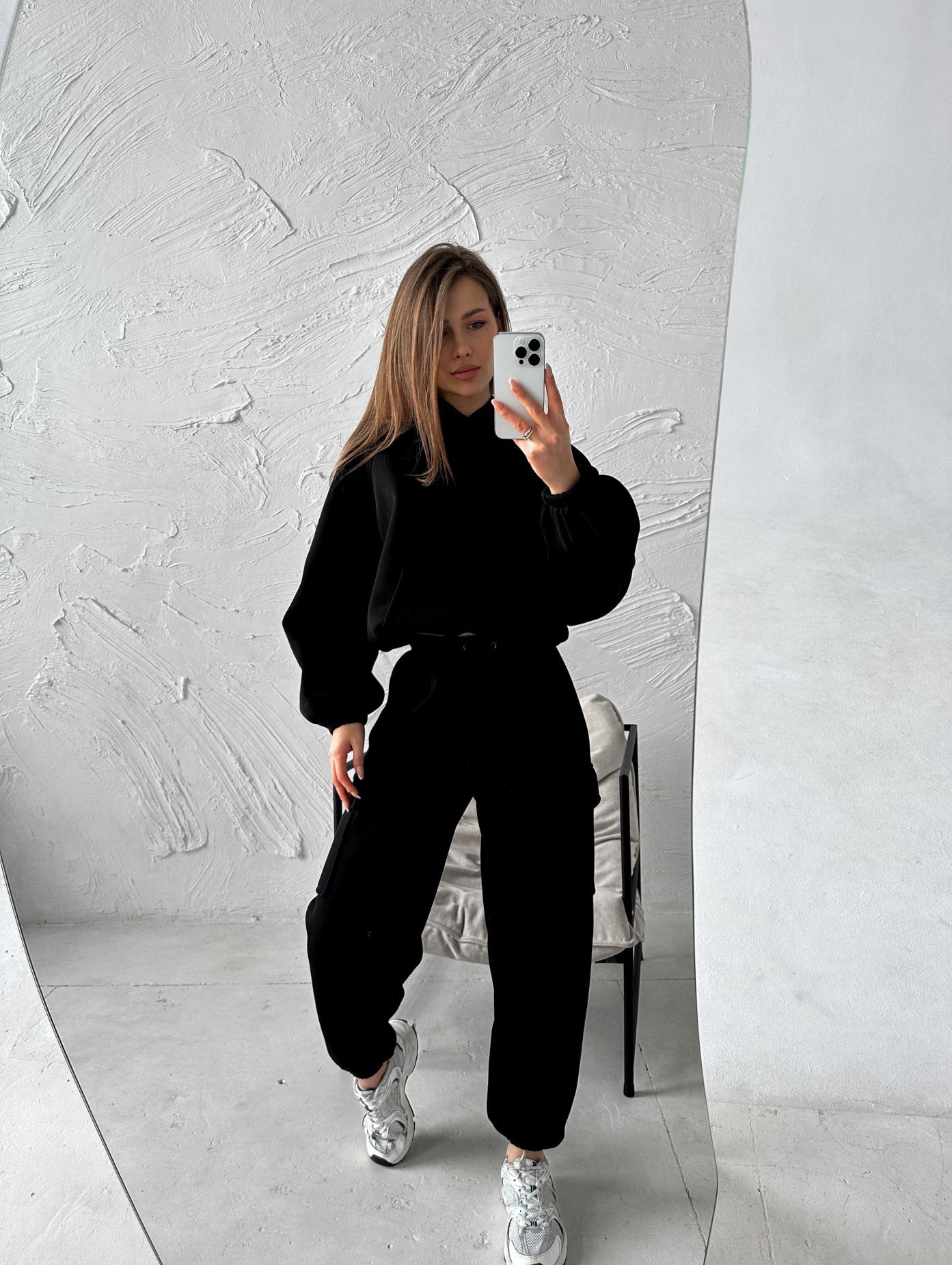 Women's Gender Pocket Design Simple Style Style Women's Hoodies Sets Long Sleeve Pocket Simple Style Solid Color
