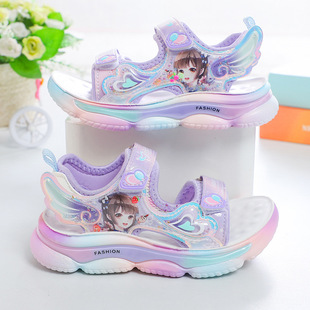 Children's Sports Sandals 2024 Summer New Open Toe Breathable Princess Girl Baby Soft Bottom Non-slip Beach Shoes
