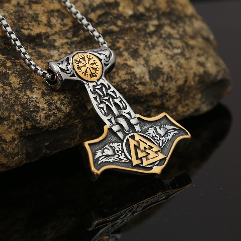 Jewelry Neckchain Viking Thor Hammer Titanium Pendant Men's Fashion Creative Stainless Steel Necklace_voghion.com
