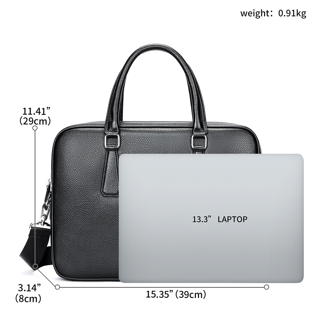 Cặp da bò cao cấp đựng tài liệu và laptop, túi xách công tác du lịch dung tích lớn — Màu đen
