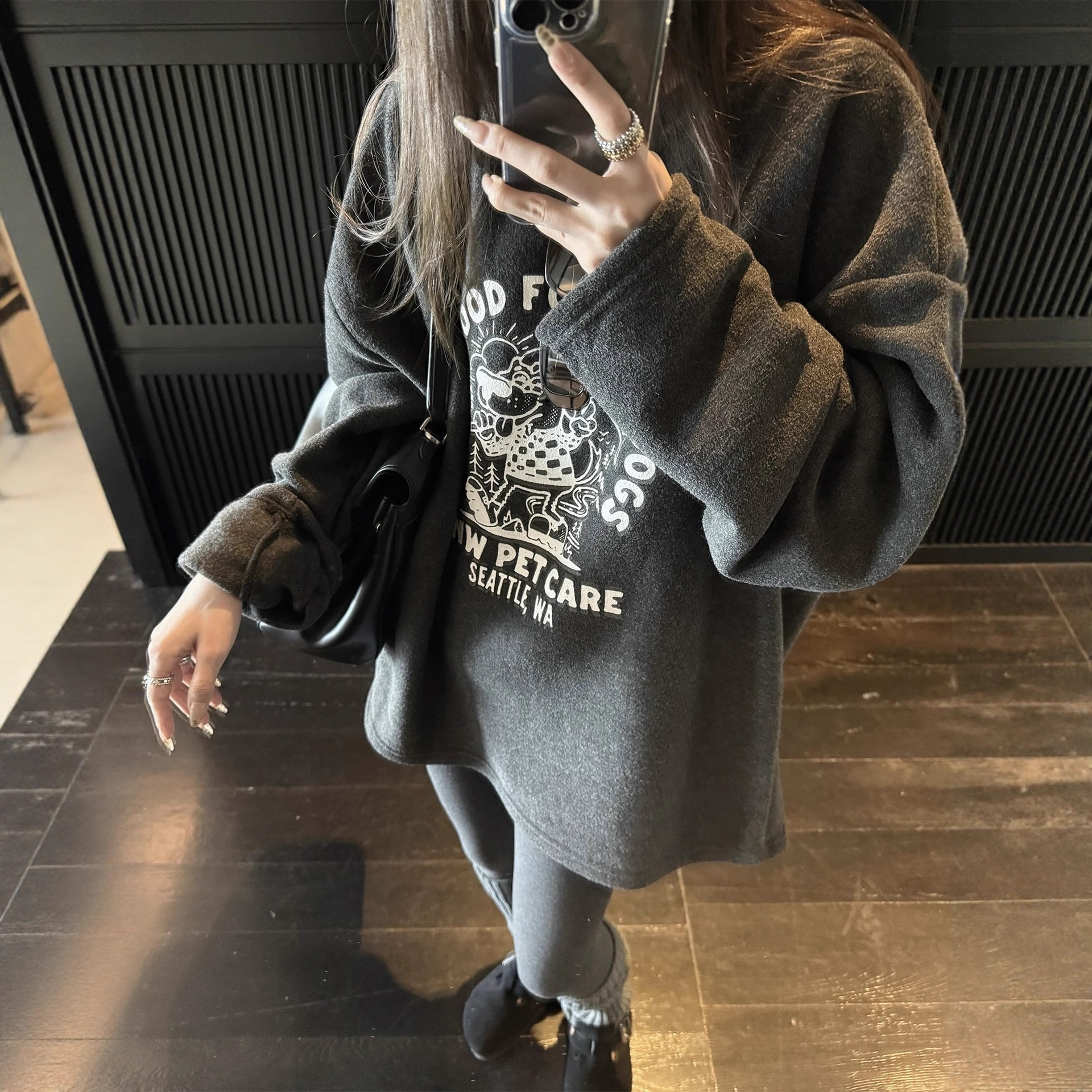 简约加绒加厚洋气印花打底衫宽松慵懒内搭上衣女秋冬G1645