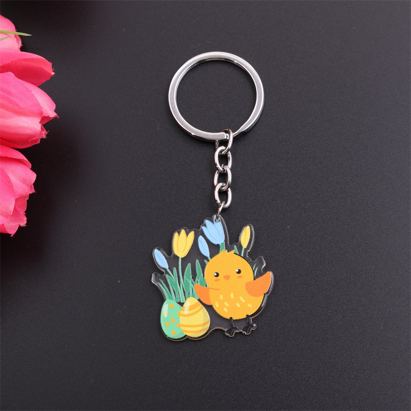 Cartoon Style Cute Animal Egg Stainless Steel Printing Easter Bag Pendant Keychain display picture 12