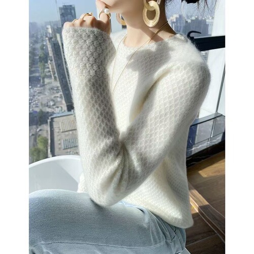 Heavy industry hollow hook pattern half high collar 100% pure cardigan women's long-sleeved sweater sweater loose cashmere bottoming shirt