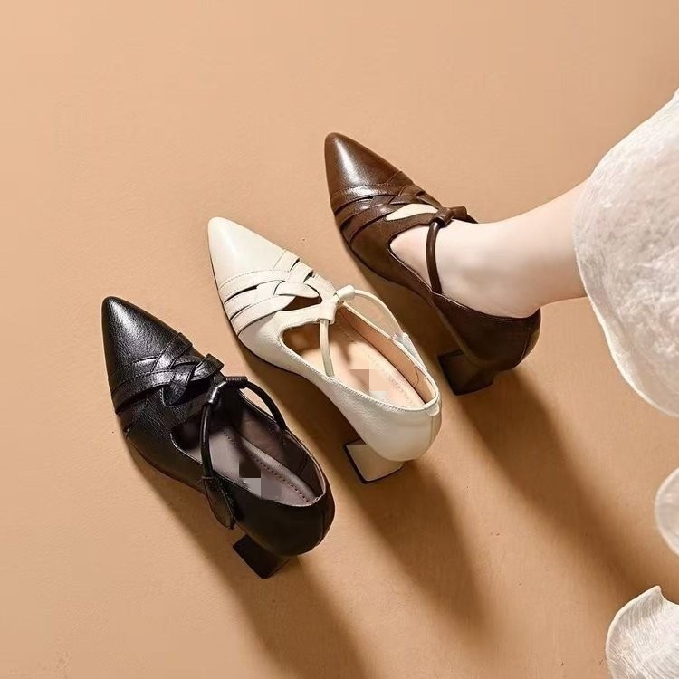 2026 primavera y verano de moda zapatos de una sola mujer con un nuevo velcro con talón grueso zapatos de tejido de talón alto