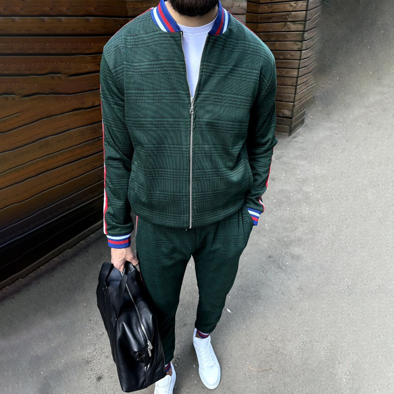 2023 Otoño e Invierno transfronterizo nuevo traje de chaqueta con cremallera para hombre Amazon pantalones de manga larga collar de dos piezas conjunto