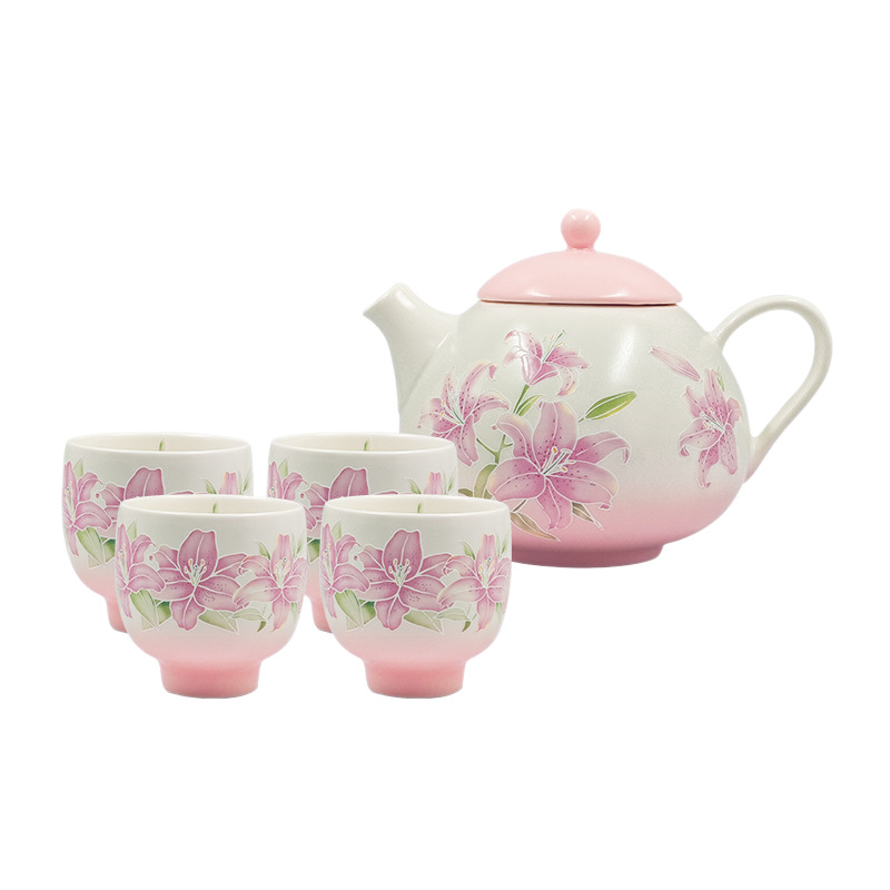 Conjunto de té de cerámica de Shang 'en, taza de cerámica de té doméstica, caja de regalo doméstica en relieve, conjunto de té de lirio.