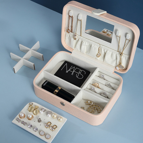 Flip-top simple girl jewelry box portable jewelry storage box with mirror small fresh makeup box storage