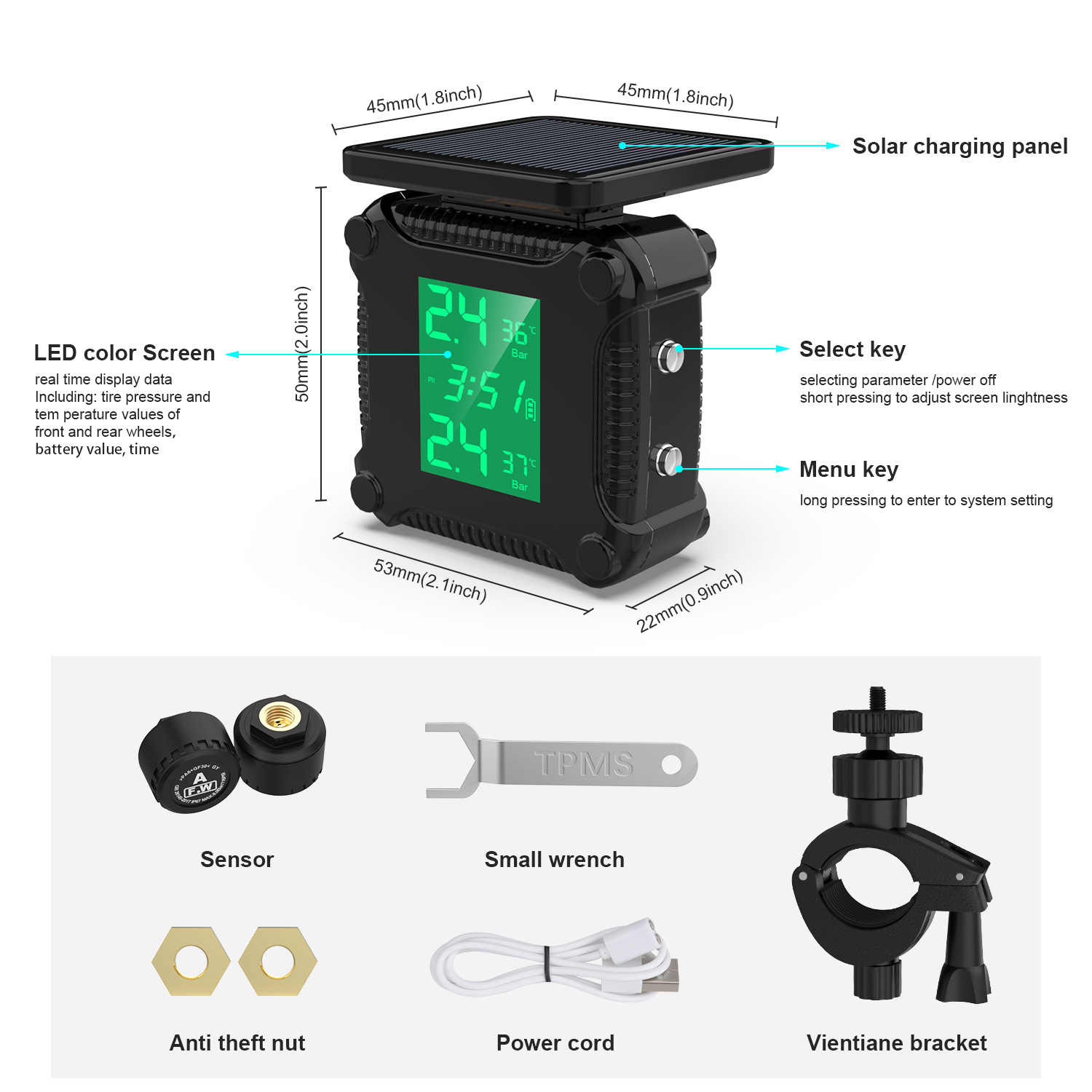 Tire Pressure Monitor for Motorcycles and Electric Vehicles, Wireless Digital Display, Built-In Smart Waterproof Cross-Border Sensor Tire