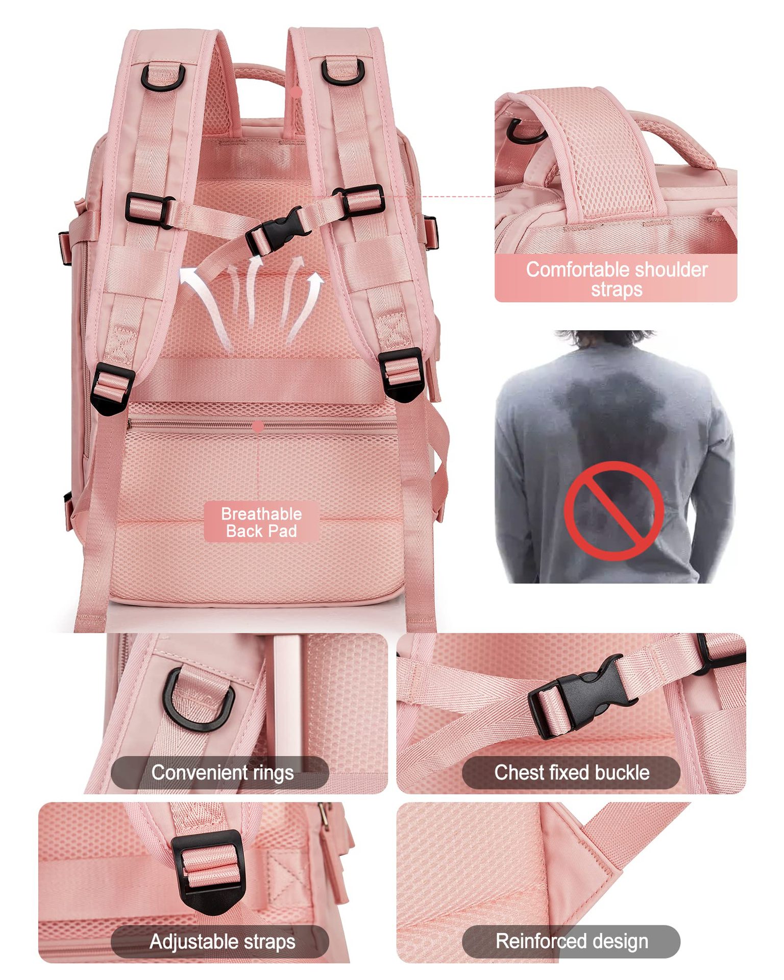 1875g Weight Nylon Lining Material Zipper Closure Type Double Shoulder Straps Strap Type Functional Backpack Bags Type Travel, Daily Occasion Nylon Material Women's Backpack Backpack Solid Color Pattern All Seasons Season Unisex Gender Streetwear Style Square Shape Solid Color Travel Daily Women's Backpack 15