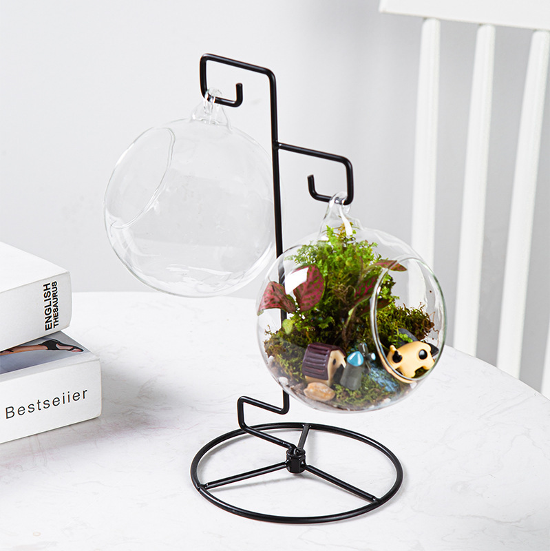 Minimalist Detachable Micro-Landscape Hanging Hook with Stable Iron Frame Vase Stand, Creative Desktop Ornament Base