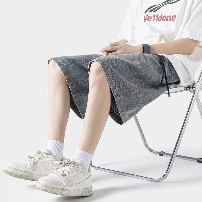 Starry Sky Pattern American Retro Denim Shorts for Men 2026 Summer Trendy Brand Loose Mid-Length Pants Student Casual Five-Point Pants