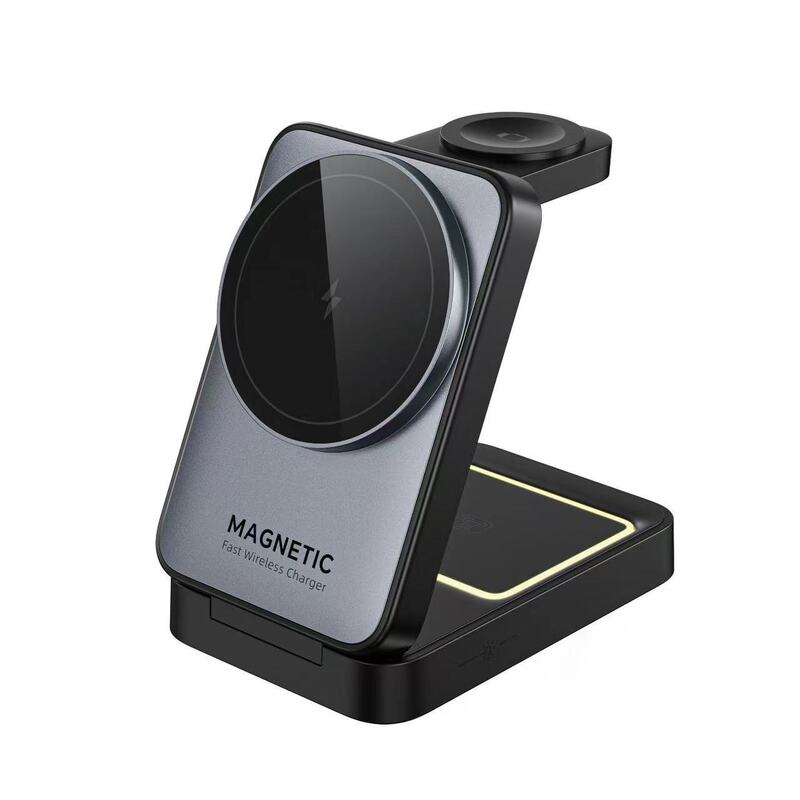 W91 Cross-Border Foldableing Magnetic Three-In-One Wireless Charger 15W Fast Charging Multi-Function Mobile Phone Watch Charging Stand