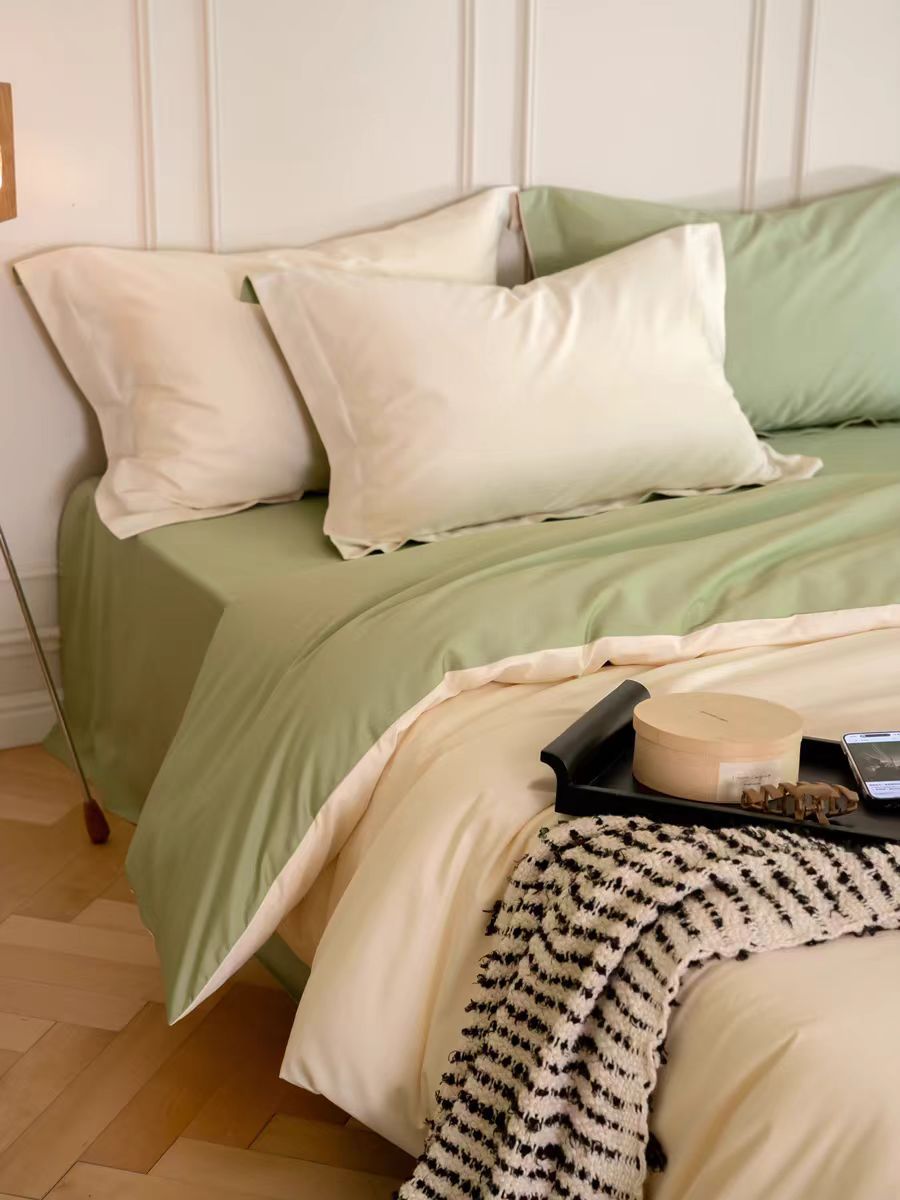 El estilo nórdico de 100 cortesía de satín largo algodón de cuatro piezas de algodón puro simple de color sólido sábanas de cama de algodón