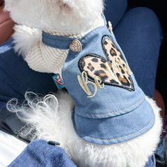 スポットクロスボーダー人気ペット子犬猫服ソース工場直販春秋ヒョウ柄ラブデニムスカート