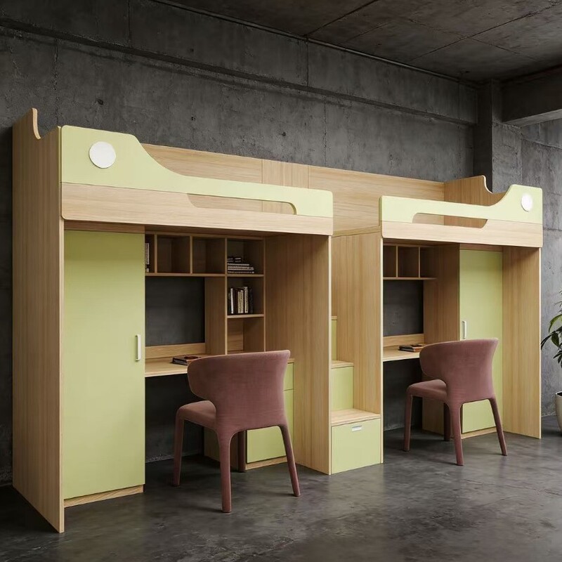 College Student Dormitory Bed with Integrated Desk and Wardrobe, Dormitory Apartment Bed with Integrated Desk and Storage College Student Dormitory Bed with Integrated Desk and Wardrobe, Dormitory Apartment Bed with Integrated Desk and Storage