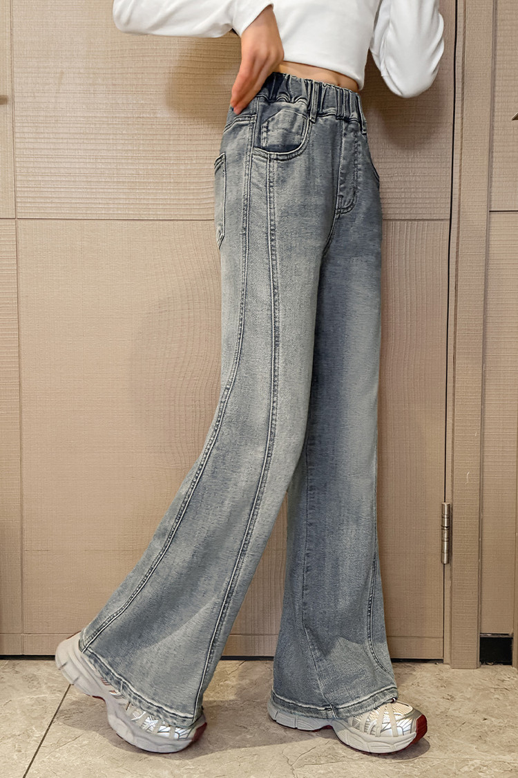 Men's Clothing Vintage Blue Flared Jeans For Kids - Stretchable Waistband, Comfortable Denim Fabric, Unisex Design For Boys & Girls (120cm-170cm)_voghion.com