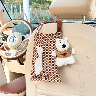 Tissue Holder Dual-Use for Home and – Car tissue box/set - bubble-checkerboard-hanging-tissue-box-coffee-brown-diy-puppy