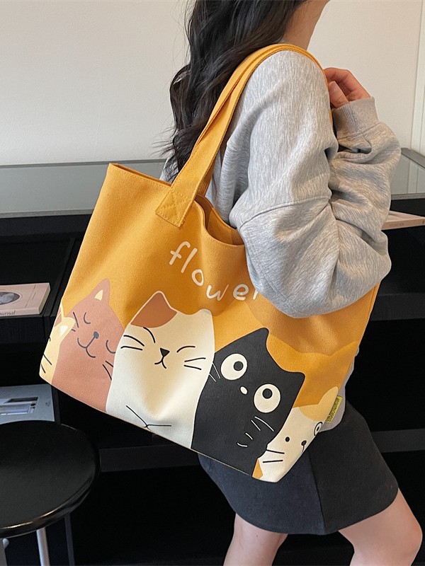 Bolsa de lona para mujeres 2026 nuevo estilo simple de moda lindo gatito patrón de oficina mochila de viaje