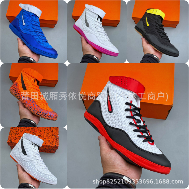 High-top boxing breathable mesh non-slip fighting and wrestling shoes, gym squat, weightlifting, and combat training professional shoes