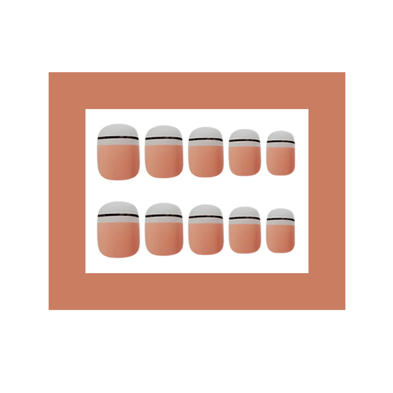 Líneas suaves de color rosa negro ligero manicure parche de uñas transfronterizas simple de usar 24 piezas de goma de respaldo de temperamento manicure falsas
