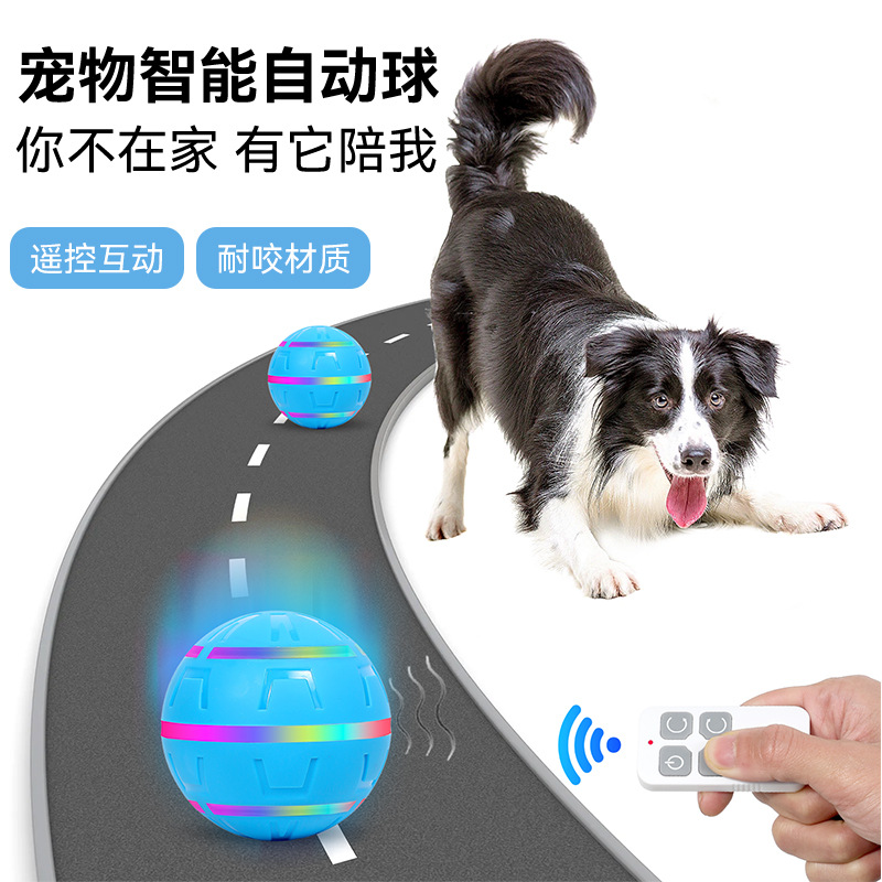 亚马逊新款宠物电动玩具球逗狗闪光球遥控智能USB充电狗玩具耐咬