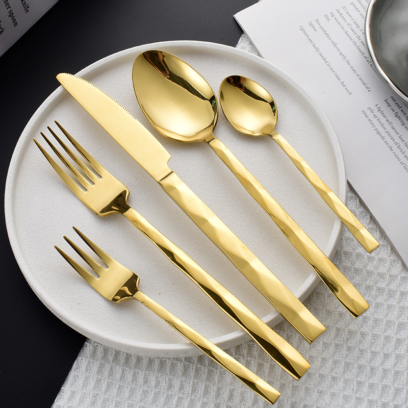 cubiertos de acero inoxidable agua ondulada diamante mango cuadrado cuchillo de filete tenedor cucharas 24 hotel comida occidental 30 juegos de caja de regalo image 4