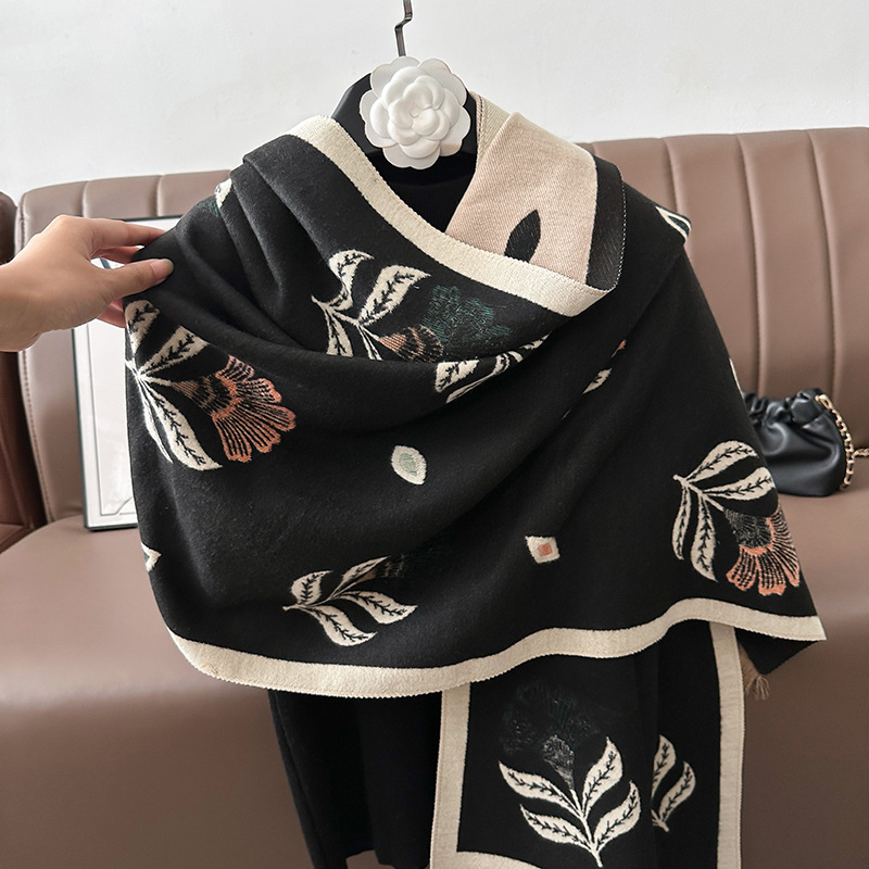 Bufandas coreanas de cachemira de dama 2025 pájaros con un bufón de aire acondicionado que se vuelve más grueso y cálido