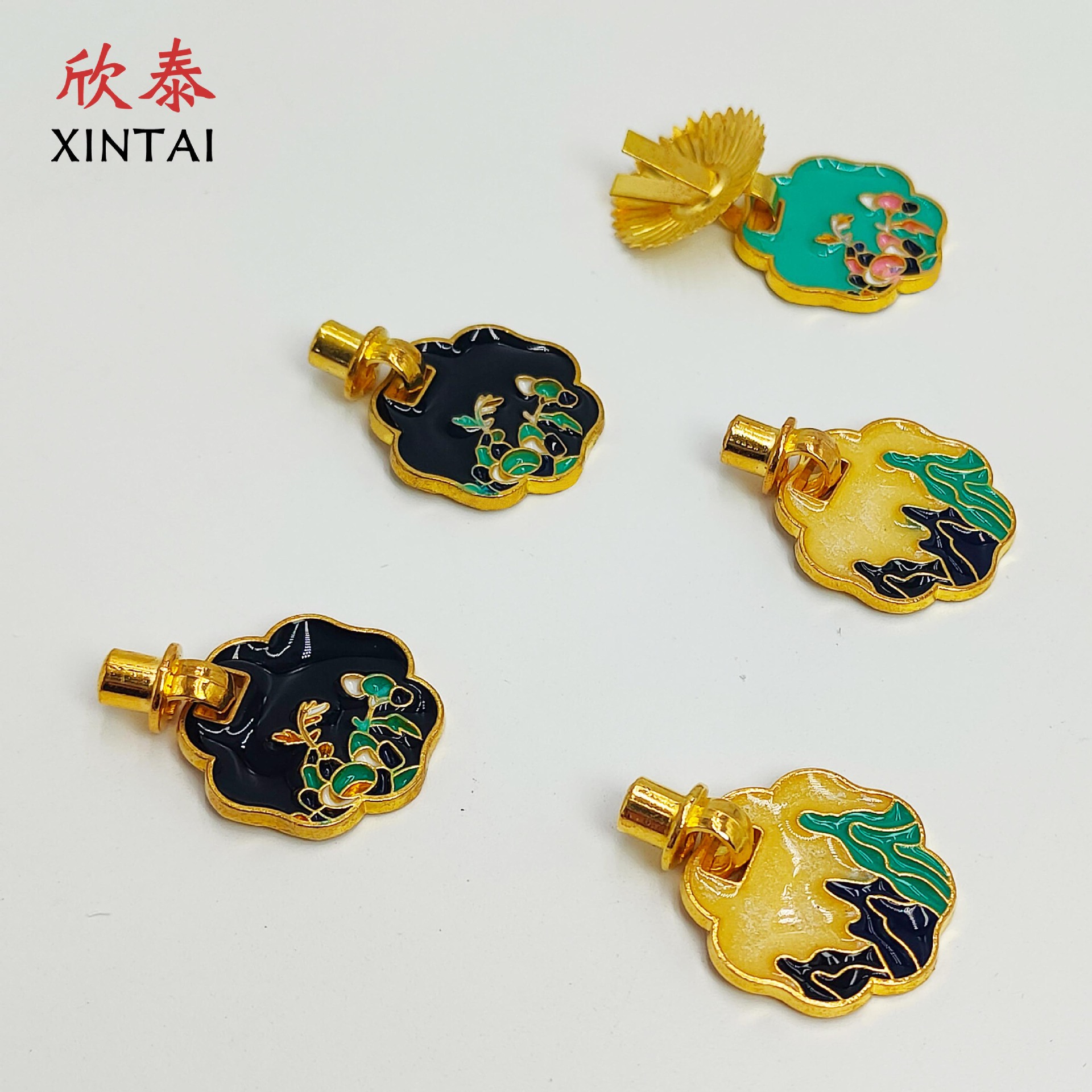 茶盒拉手新中式國風彩繪禮盒收納盒吊墜拉手衣櫃櫥櫃柜子金色配件