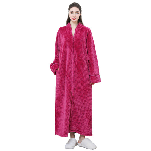 Autumn and winter new thickened zipper nightgown flannel nightgown bathrobe for women plus velvet thickening cross-border exclusive for wholesale women