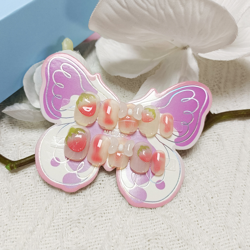10 piezas de decoración de uñas para niños, puntas de uñas 3D de estilo femenino en color rosa, puntas de uñas postizas para adolescentes de 12 a 18 años. image 3