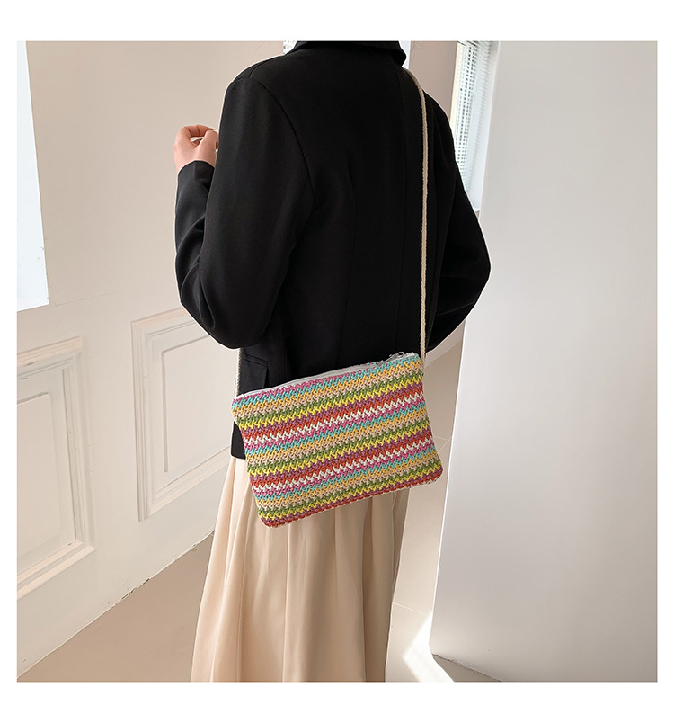 Women's Straw Stripe Basic Vintage Style Square Zipper Straw Bag display picture 5